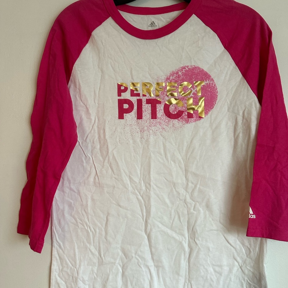 Adidas Pink and White Long Sleeve Tee